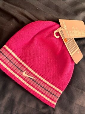 Nike Kids Hot Pink Knit Beanie with Stripe Detail